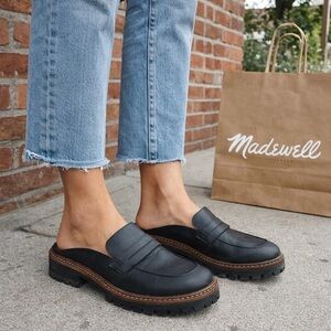 Madewell Leather Black Mule Loafers Lug Sole Slip On Womens Business Old Many 8